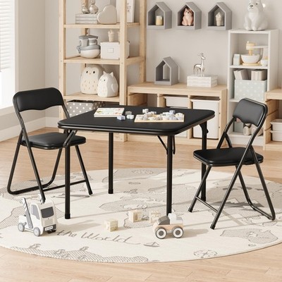 Folding Card Table and Chair Set of 3, Small Portable Square C...