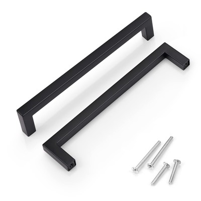 6 Pack 7-9/16 Inch Matte Black Kitchen Cabinet Handles Drawer Pulls, Square K...