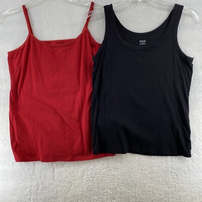 Lot of 2 Lady's Large Tank Tops Cato Red & a.n.a. Black Knit Scoop Neck