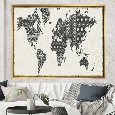 Designart ''Madallions Map'' Traditional Framed Canvas - Black