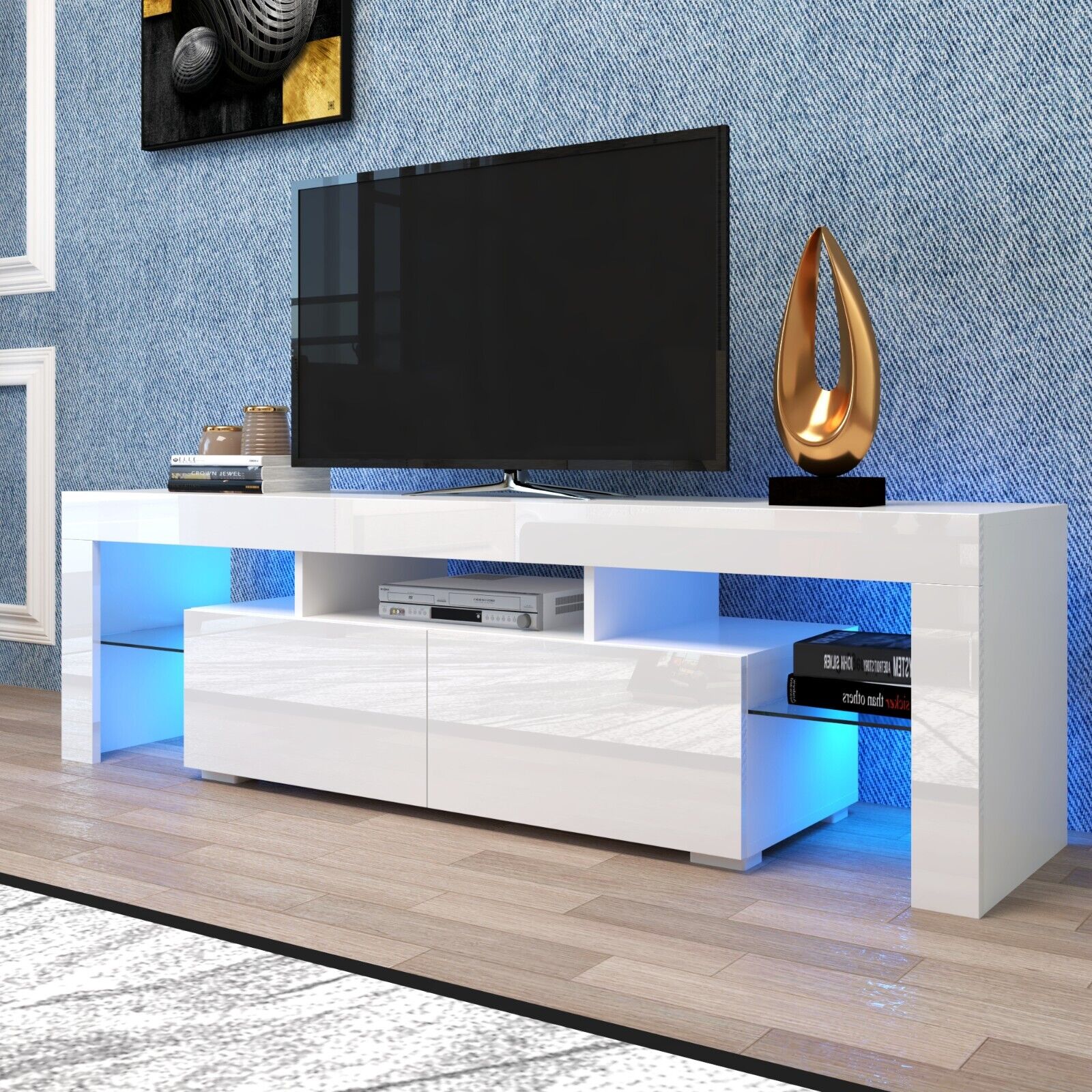 For 75 Inch Tv Modern Tv Cabinet W/16 Color Led Light 2 Draw