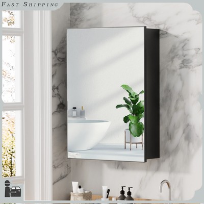 Wall Mounted Mirror Cabinet w/ Storage Shelf Bathroom Cupboard Reversible Door