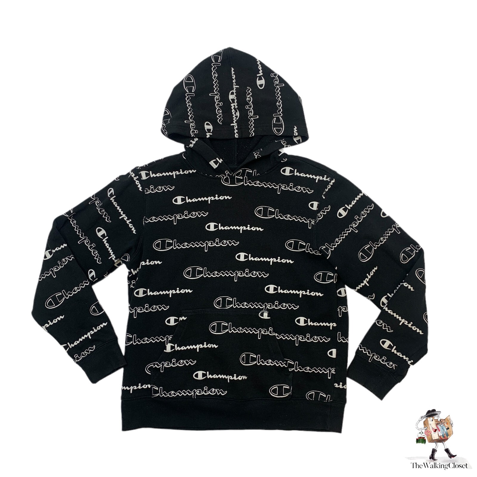 Champion Hoodie Youth Kid L Large Black Fleece Lined