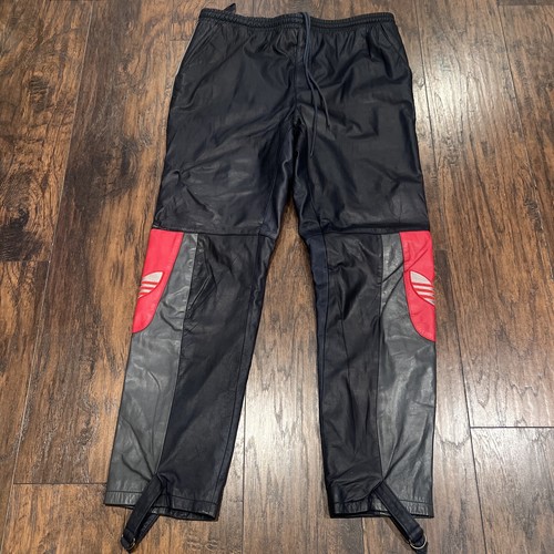 80s adidas デサント製 Track Pants O Rare Vintage Adidas 80's RUN DMC Navy Red Leather Track