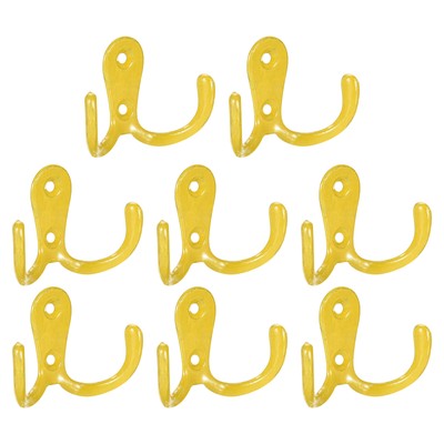 Wall Hooks, 8Pcs - Zinc Alloy Double Prong Retro Hook for Hanging Towel (Yellow)