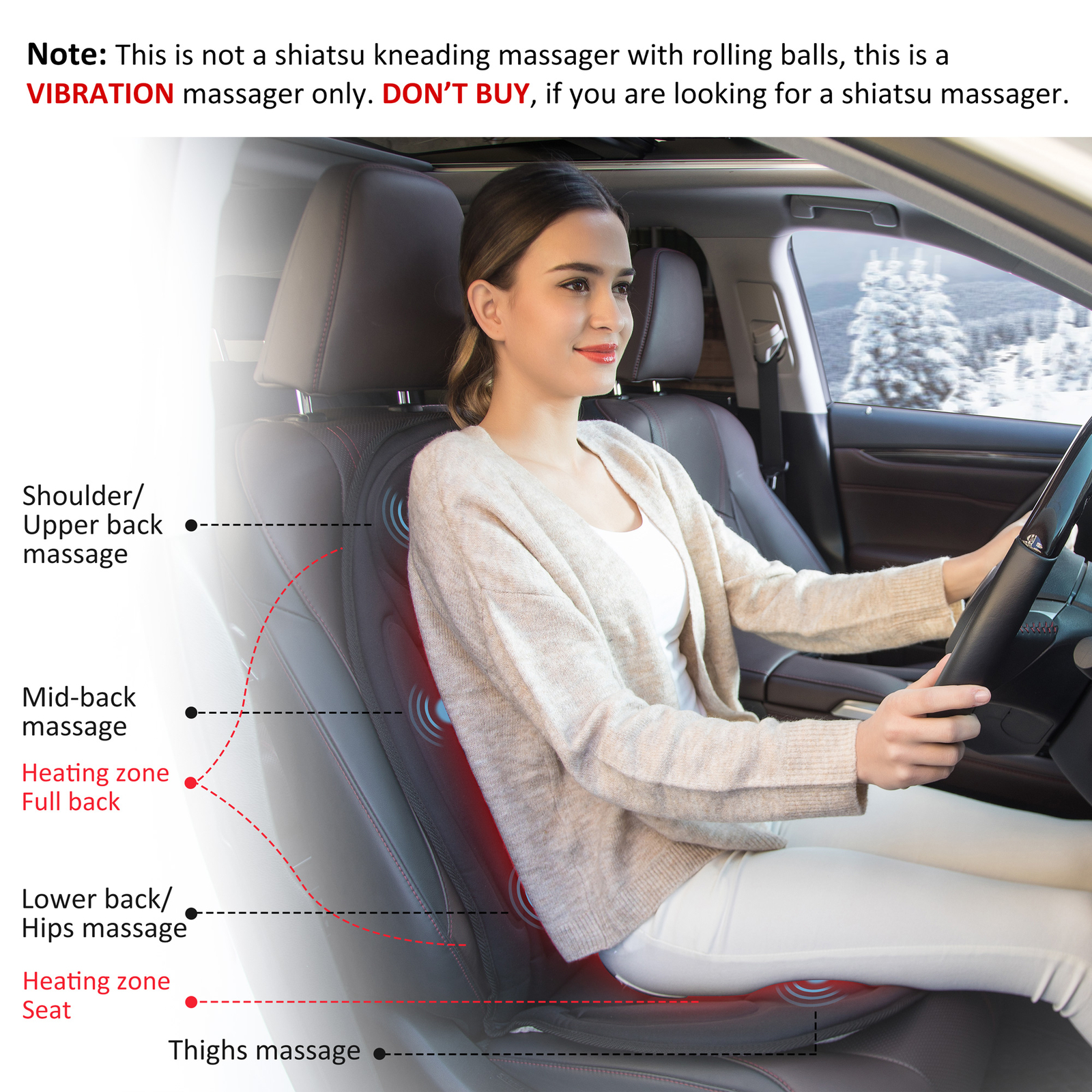 Snailax Back Massager with heat, Massage Seat Cushion, 6 Vibration Massage Nodes