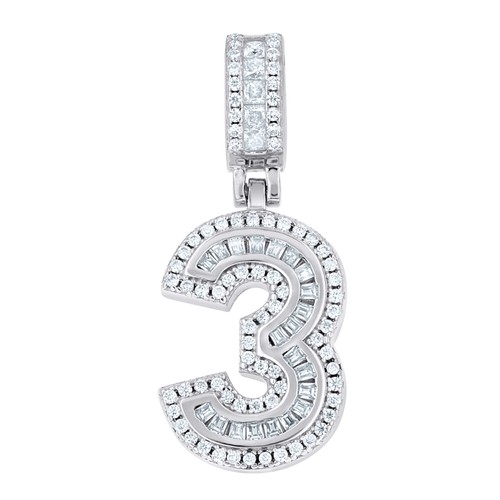 925 Sterling Silver Channel Set Moissanite Block Font Number # 3 Pendant 0.91 CT