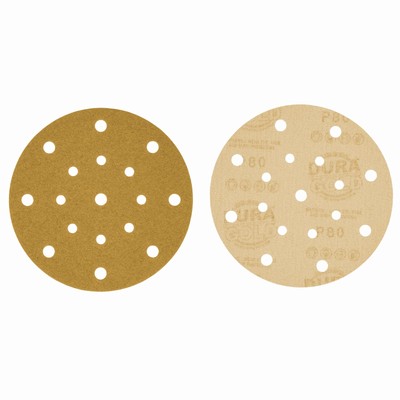 Dura-Gold 80 Grit - 6" Sanding Discs - 17-Hole Hook/Loop for DA Sander - 50pk
