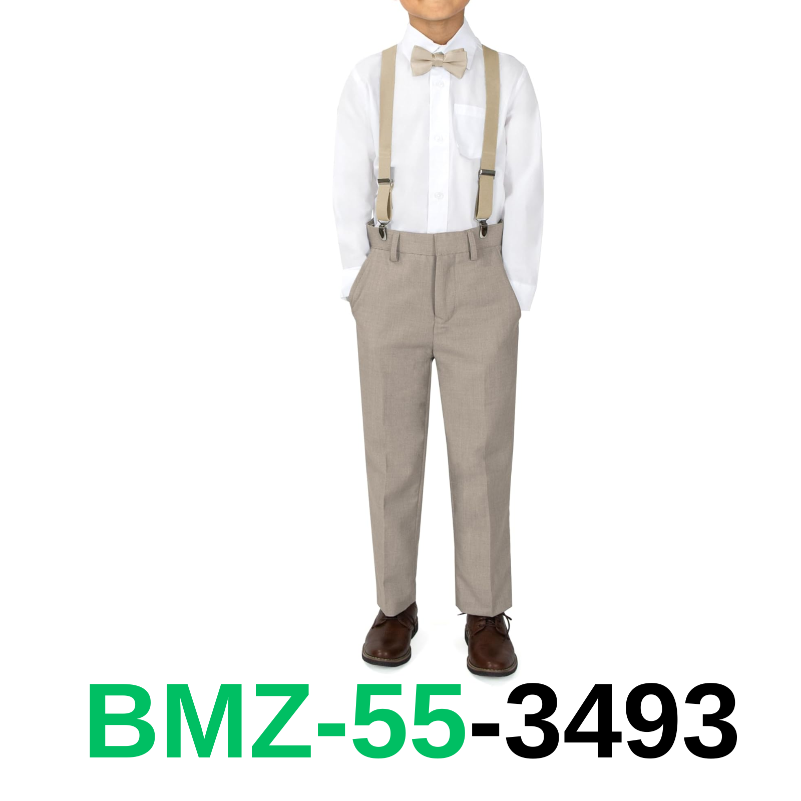 Spring Notion Boys' 4-Piece Suspender Outfit Tan & White Set w/Champagne, 12