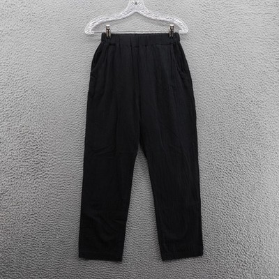 Anna Kaci Cotton Ankle Pants Medium Black Women Casual Pull On Lightweight