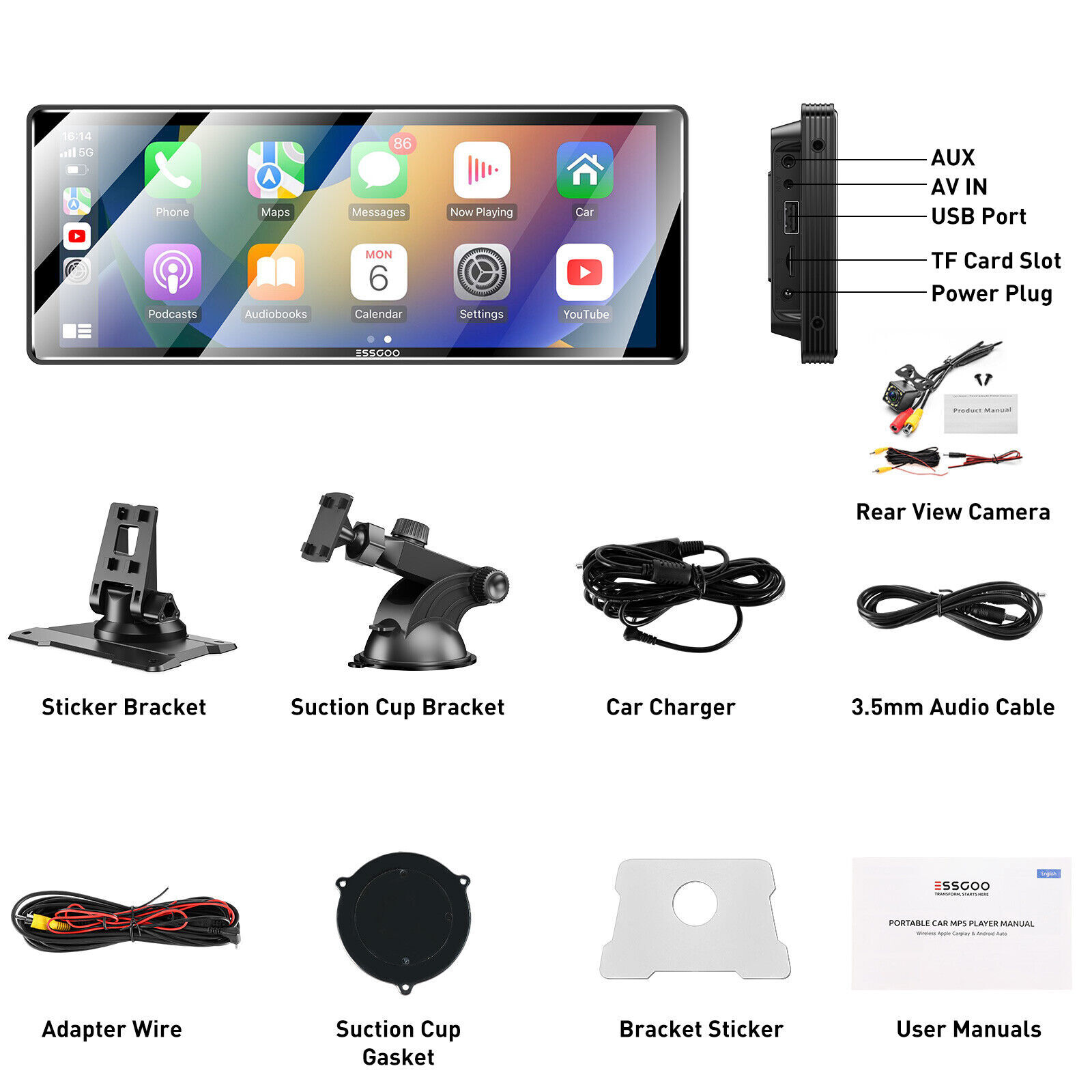 10.26" Portable Carplay&Android Auto Car Radio GPS Nvaigation MirrorLink+Camera