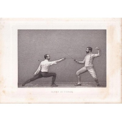 1890 SWORD FENCING Photogravure Print - Parry in Tierce - 7.5 x 5 Inches