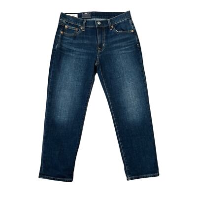 New Gap Mid-Rise Girlfriend Tapered Jeans | Dark Blue Denim | 25/0 Petite
