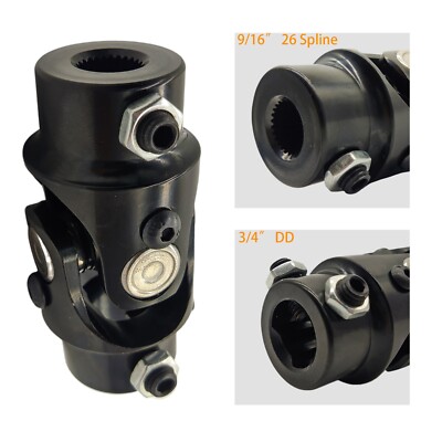 9/16'' 26 Spline X 3/4'' DD Single Steering U Joint Shaft Rat Street Rod Black