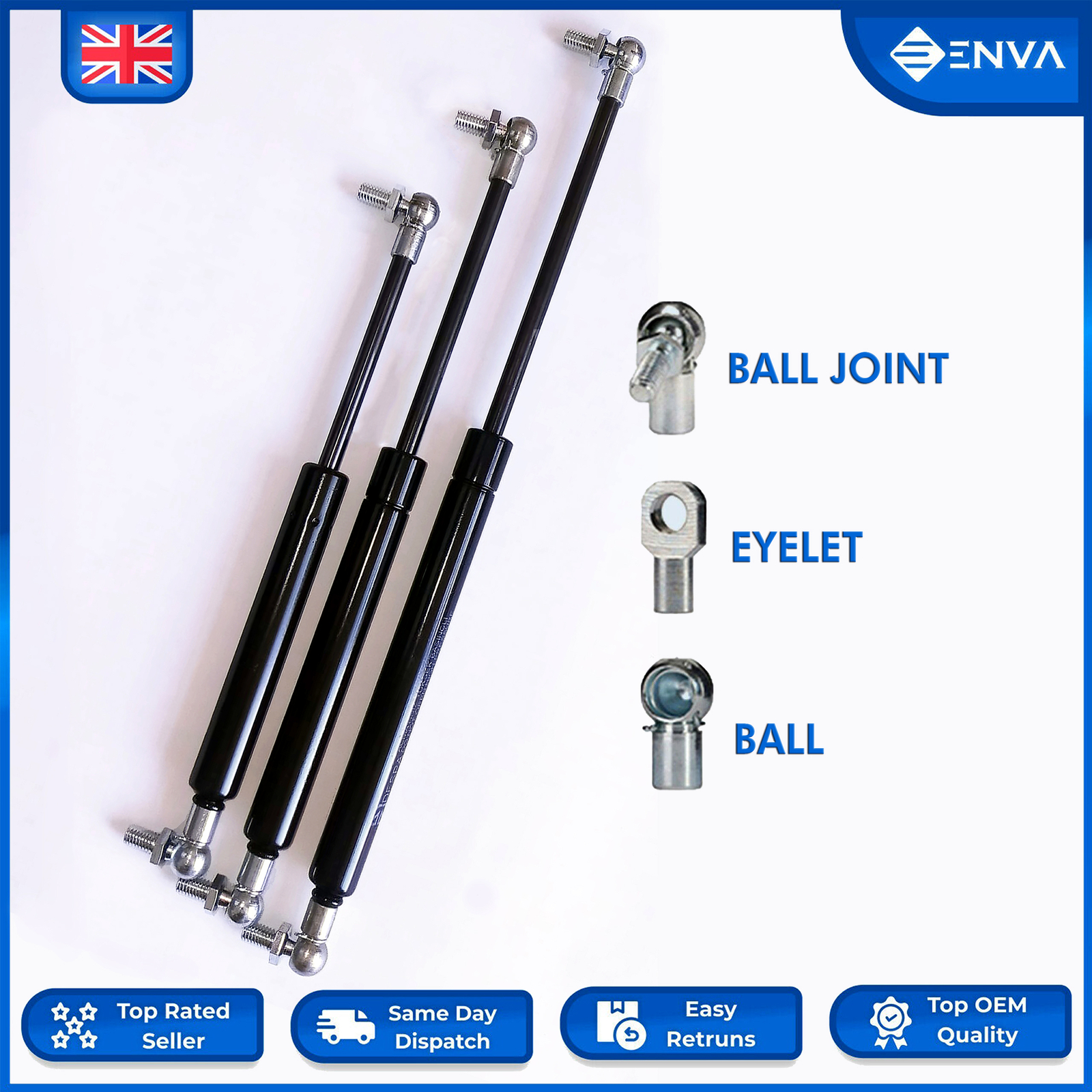 Universal Gas Struts Springs 100-600mm Multi Purpose 100N-800N Ball Joint Eyelet - Picture 3 of 11