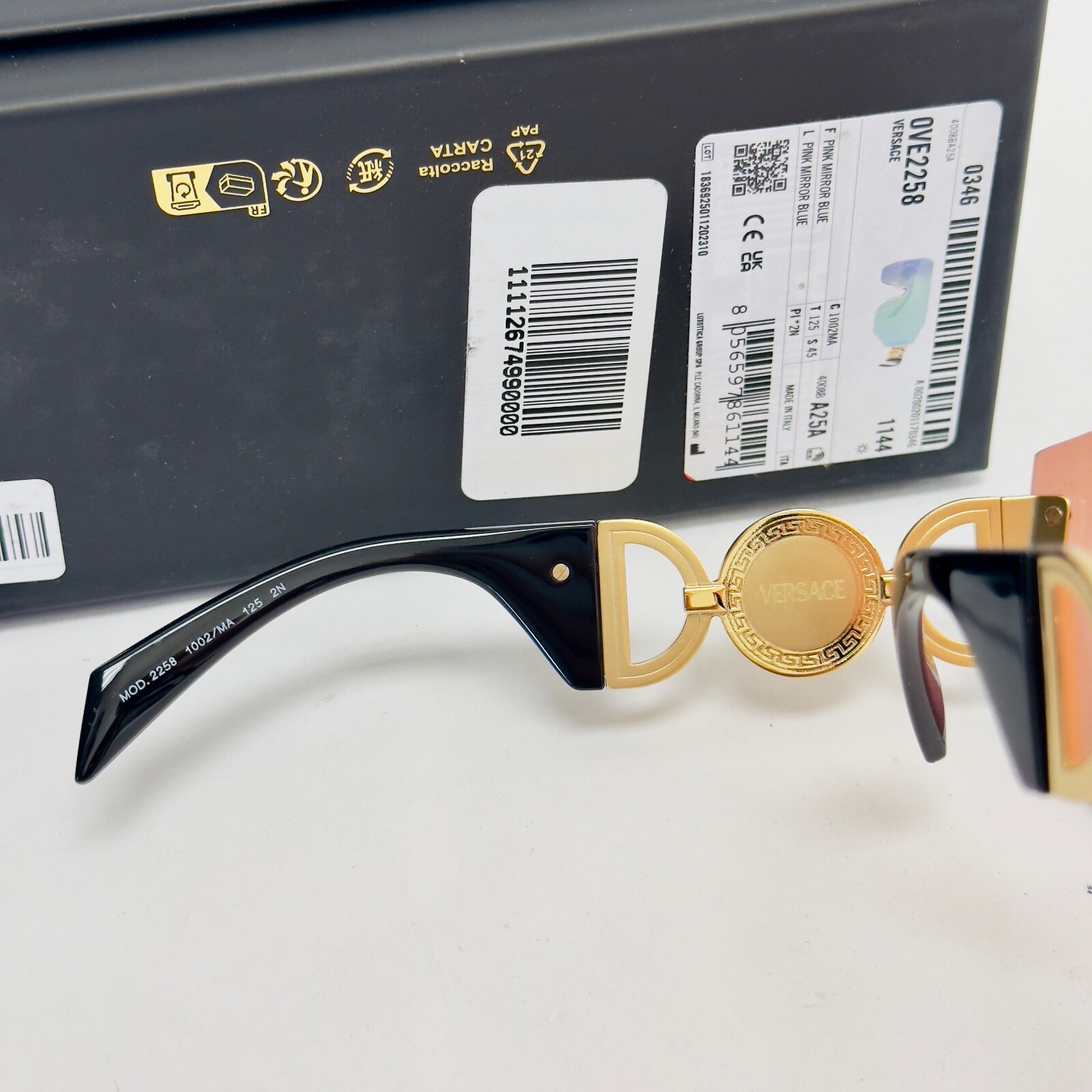 Pre-owned Versace Medusa Biggie Mask 2258 Black Blue Mirrored Ve2258 Unisex Sunglasses
