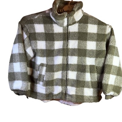 Levi's Sherpa Fleece Jacket XXL Green White Buffalo Check Zip Up NWT Cozy Plush