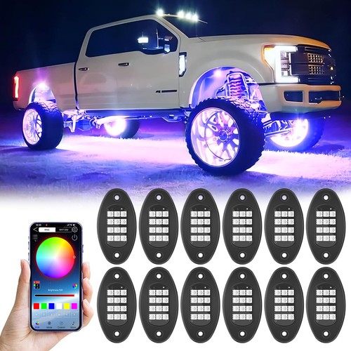 8pcs RGB LED Rock Lights Kit Underbody Neon Light Pods Bluetooth - Foto 7