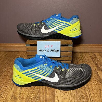 Nike Metcon DSX Flyknit Training Shoes Men s 15 Gray Blue Yellow 852930-400