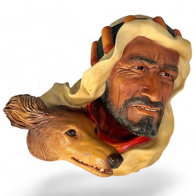 Bossons of England Chalkware Arab Sheik Afghan Hound Wall Plaque Vintage