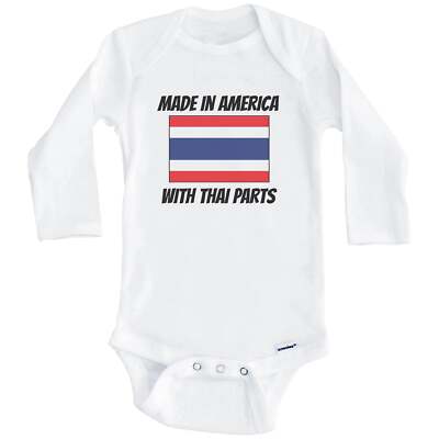 Made In America With Thai Parts Thailand Flag Funny Long Sleeve Baby Bodysuit