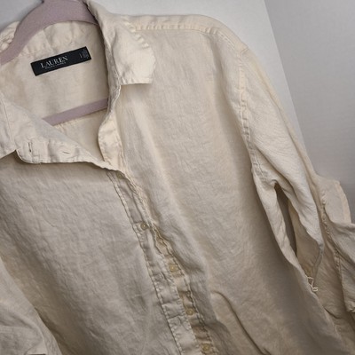 Lauren Ralph Lauren Linen Ruffle Sleeve And Back Button Blouse Womens Size Large