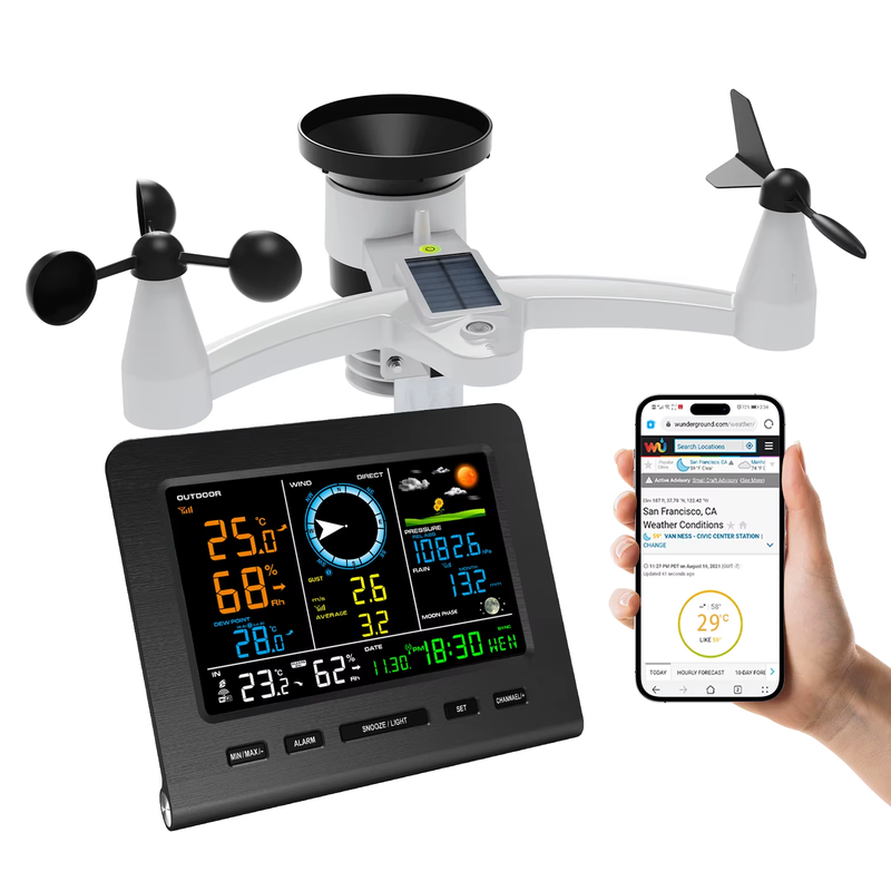 WiFi Weather Station Wireless Indoor Outdoor with Rain Gauge and Wind Speed Wind