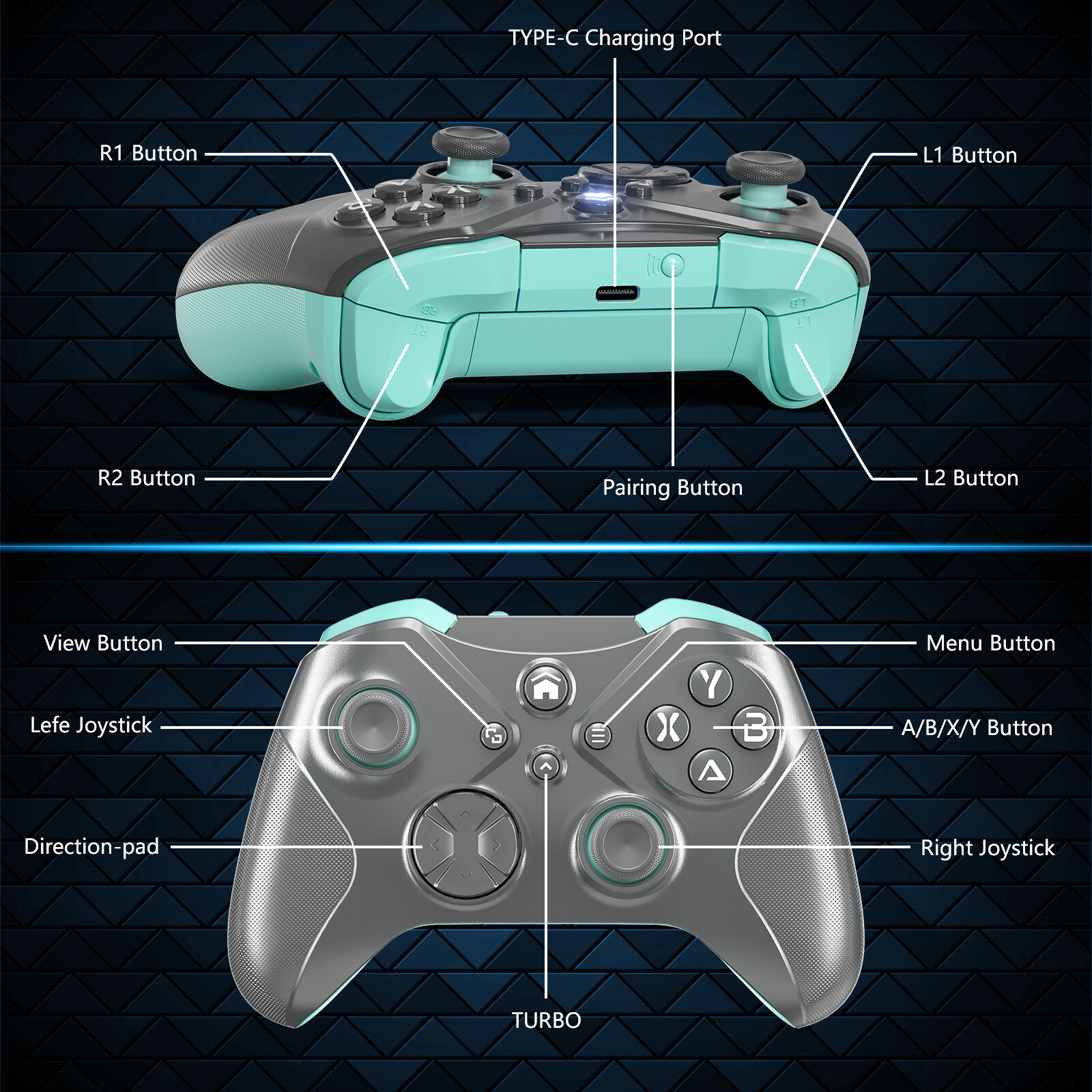 NEW Wireless Controller For Microsoft XBOX ONE /XBOX Series X / S / PC-Grey/Blue