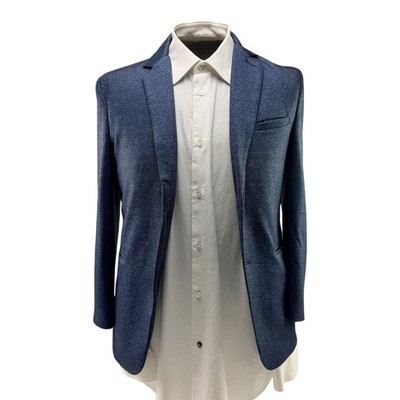 Brooklyn Brigade Mens Modern Slim Fit Blazer Blue Melange Stretch Jacket XS 36