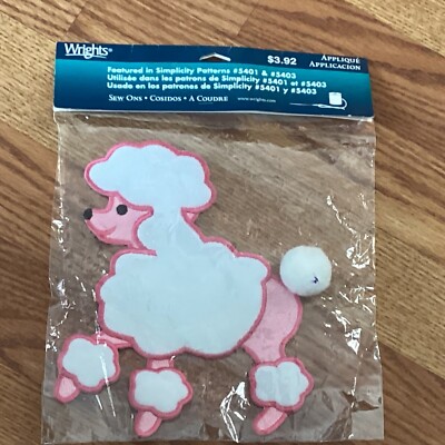 Vintage Wrights Large Pink & White Cotton Call Tail Poodle Appliqué