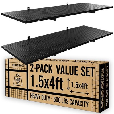 Buy ZONEGRACE 2 Pack 1.5x4ft Wall Mounted Garage Shelving, 500 Lbs Heavy Duty