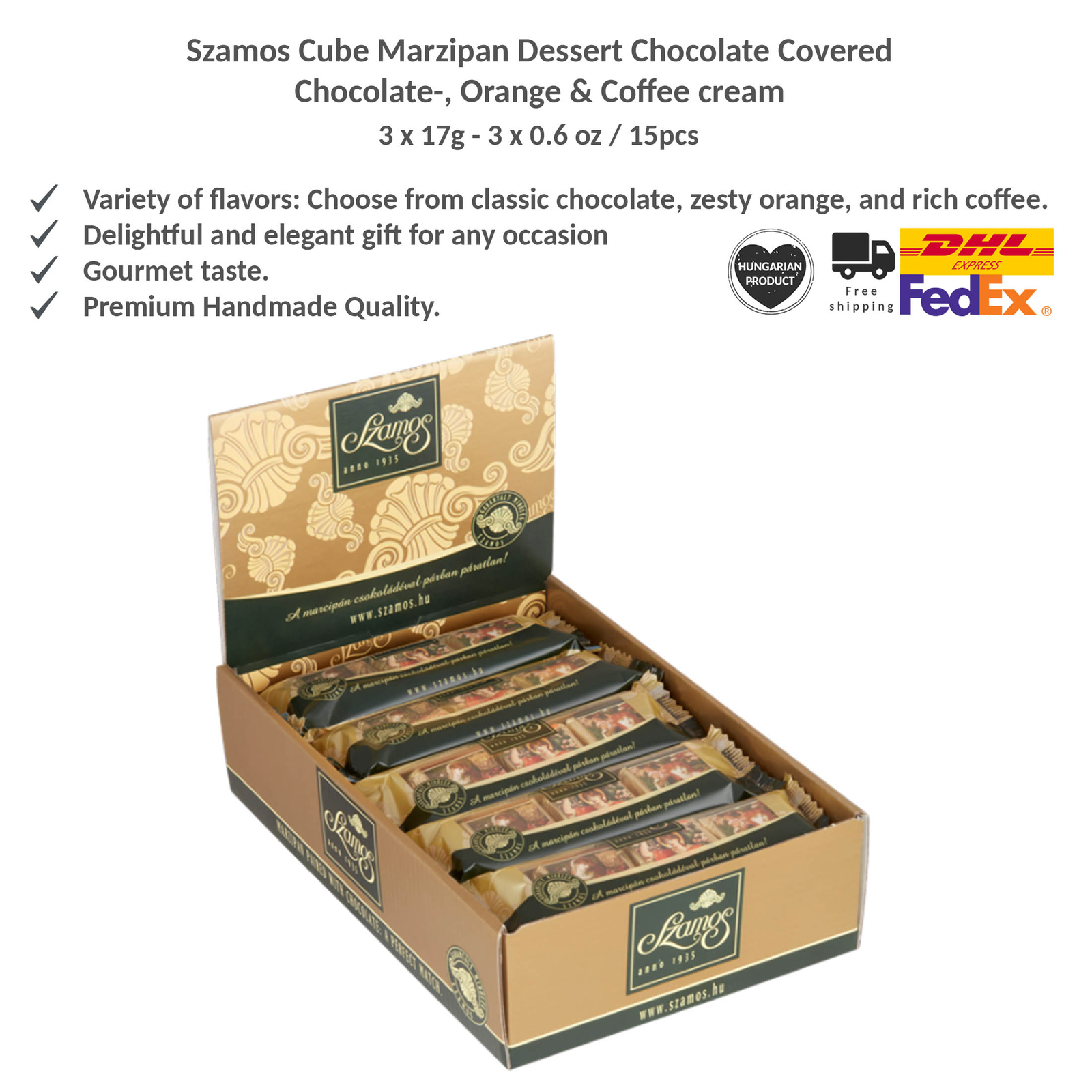 Szamos Cube Marzipan Dessert Chocolate Covered Orange & Coffee Cream 3x17g 15pcs