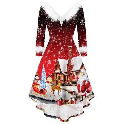 Womens Mrs Santa Claus Christmas Swing Dress Xmas Party Fancy Costume Outfits