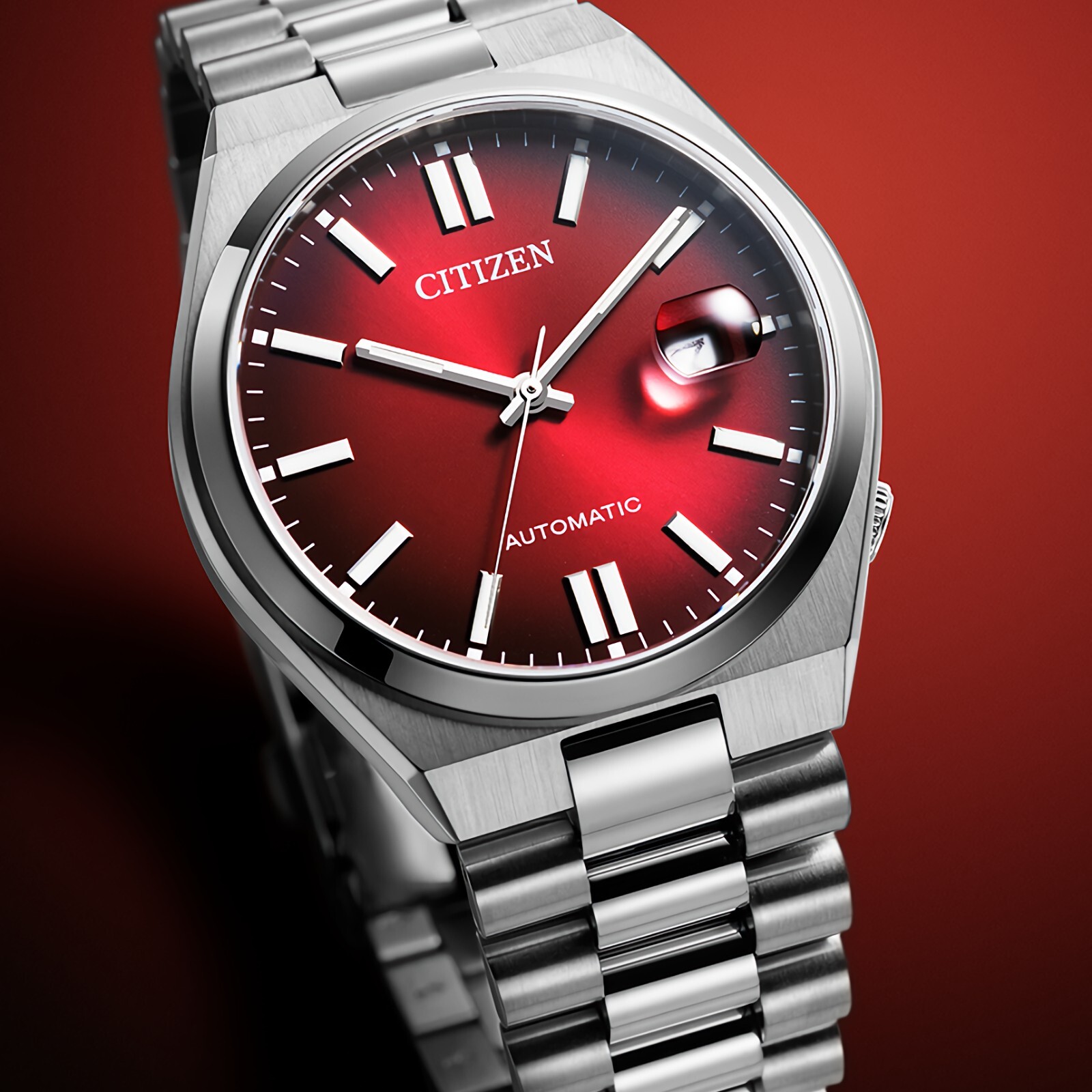 Pre-owned Citizen Nj0150-56w Tsuyosa Automatic Burgundy Dial Date Display Sapphire Watch