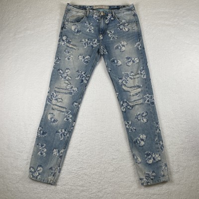 Zara Premium Wash Trafaluc Boyfriend Distressed Floral Jeans Women Size 6