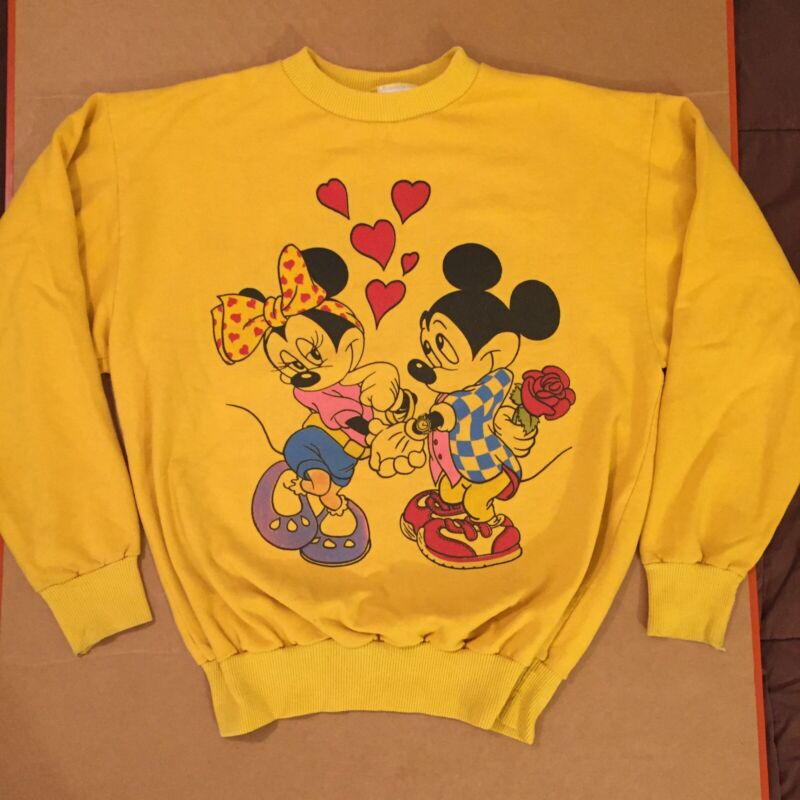 Mickey Minnie Mouse sweatshirt disney vtg 80s usa heart love roses 
