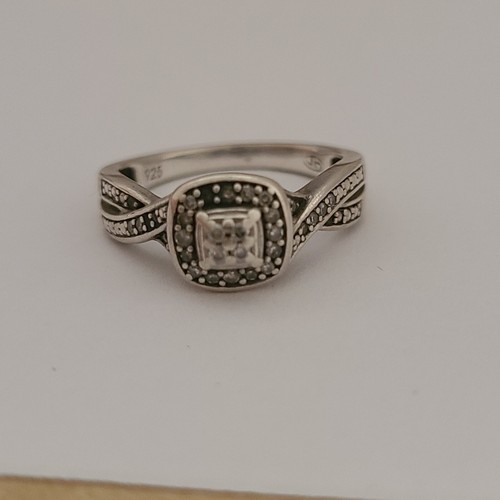 DESIGNER JD SIGNED STERLING SILVER NATURAL DIAMONDS RING SZ