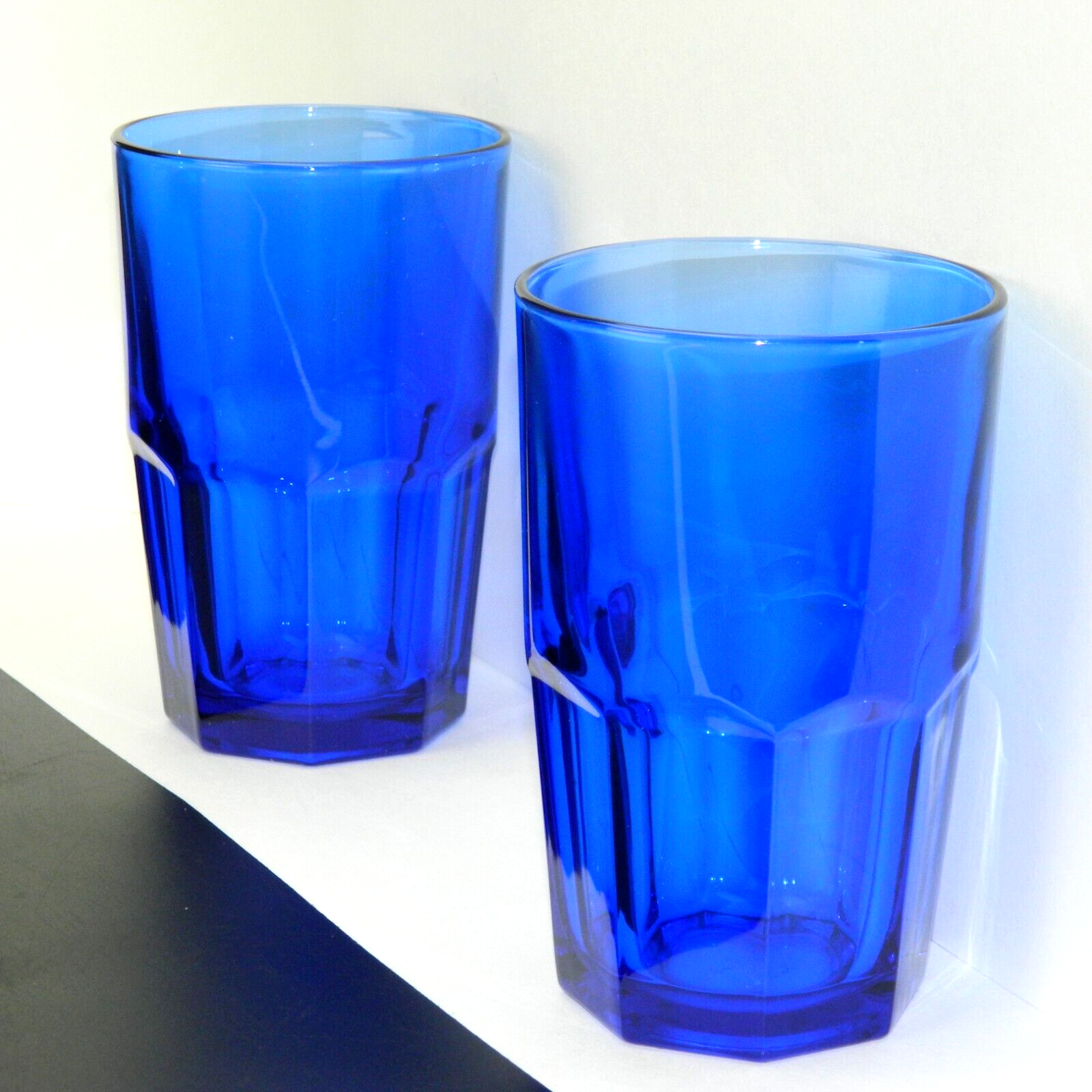 人気デザイナー Cobalt Crisa Vintage 2 of Set Blue Paneled Glasses Drinking 工芸品