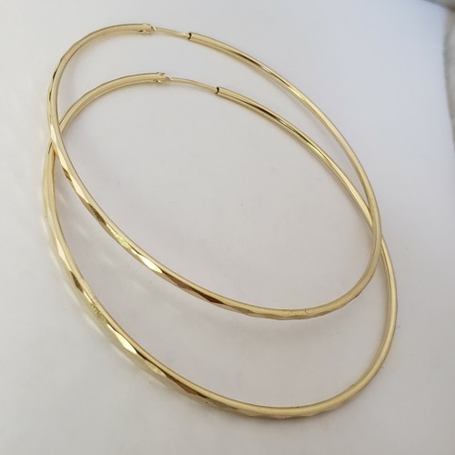 Pre-owned Handmade Big Large Diamond Cut Real 14k Yellow Goldhoop Earrings 2.75 Inches 70mm Long