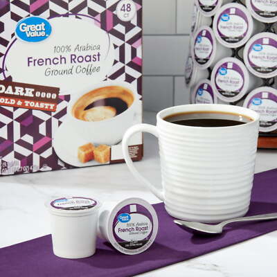 New Great Value 100% Arabica French Dark Roast Ground Coffee Pods, 48 Ct
