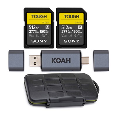 Sony 512 GB TOUGH M Series UHS-II SDXC Memory Card 2 Pack and Storage Case