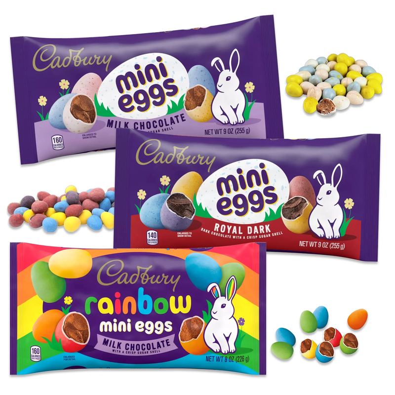 Cadbury Chocolate Eggs Easter Candy 3-Pack - Rainbow, Milk & Dark Mini Eggs