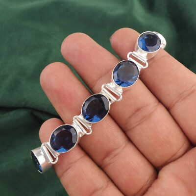 Anniversary Gift For Her Natural London Blue Topaz Chain Bracelet 925 Silver