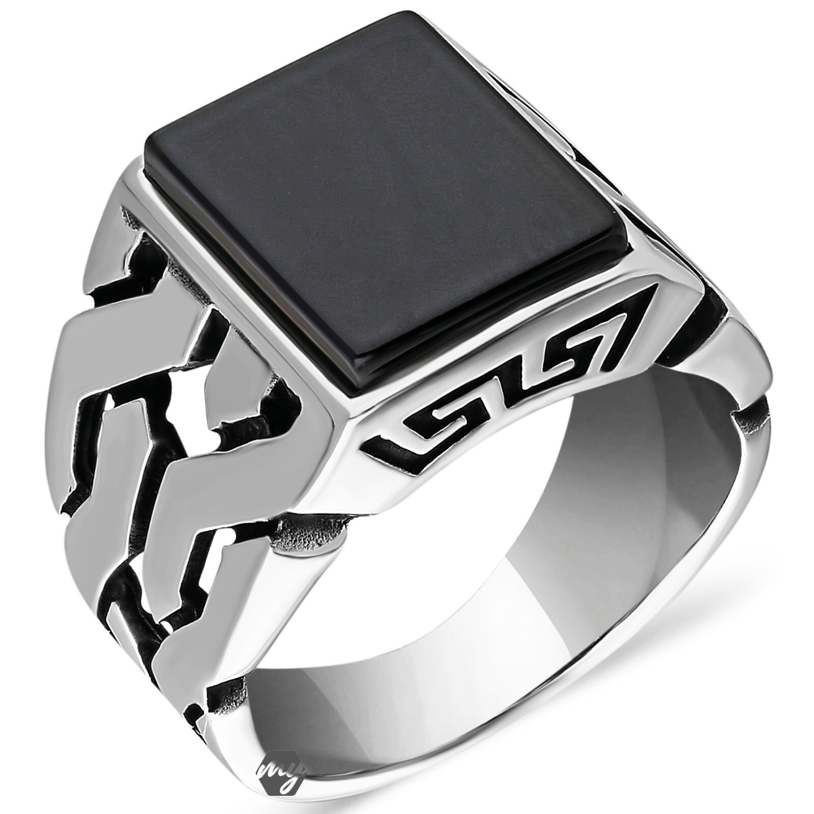 SILVER925 BIG ONYX STONE RING/シルバー/リング Natural Black Onyx Gemstone with 925 Sterling Silver Ring