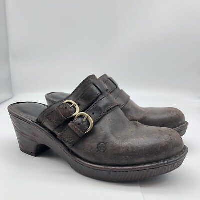 Born Womens Cantu Clog Shoes Brown Leather Slip On Buckle Round Toe Sz 9 moto