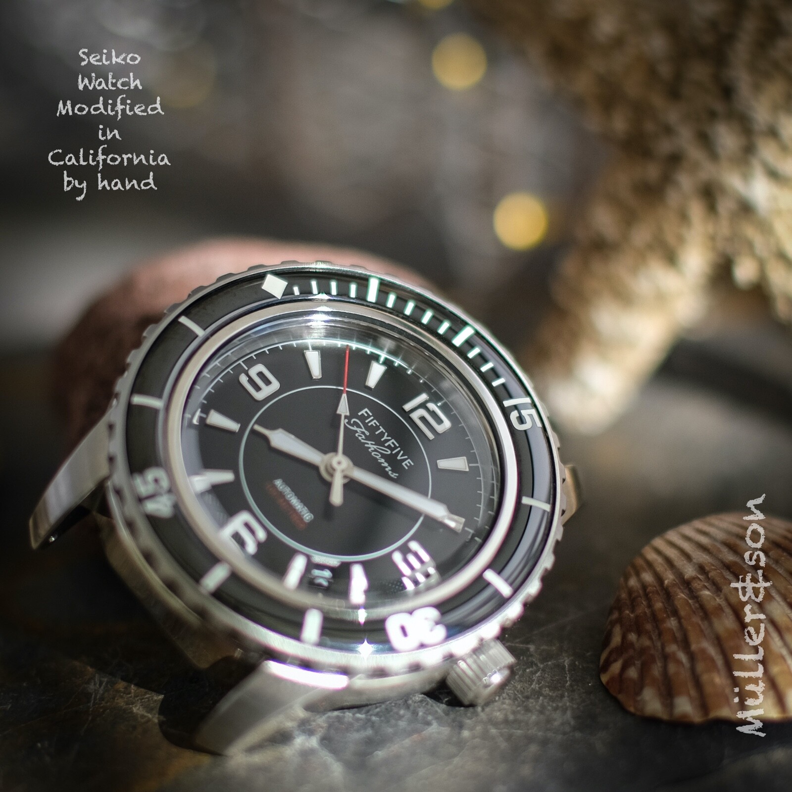 Pre-owned Müller&son Watch "supermod Fff" From Seiko Snzh Fifty Five Fathoms+horween Strap