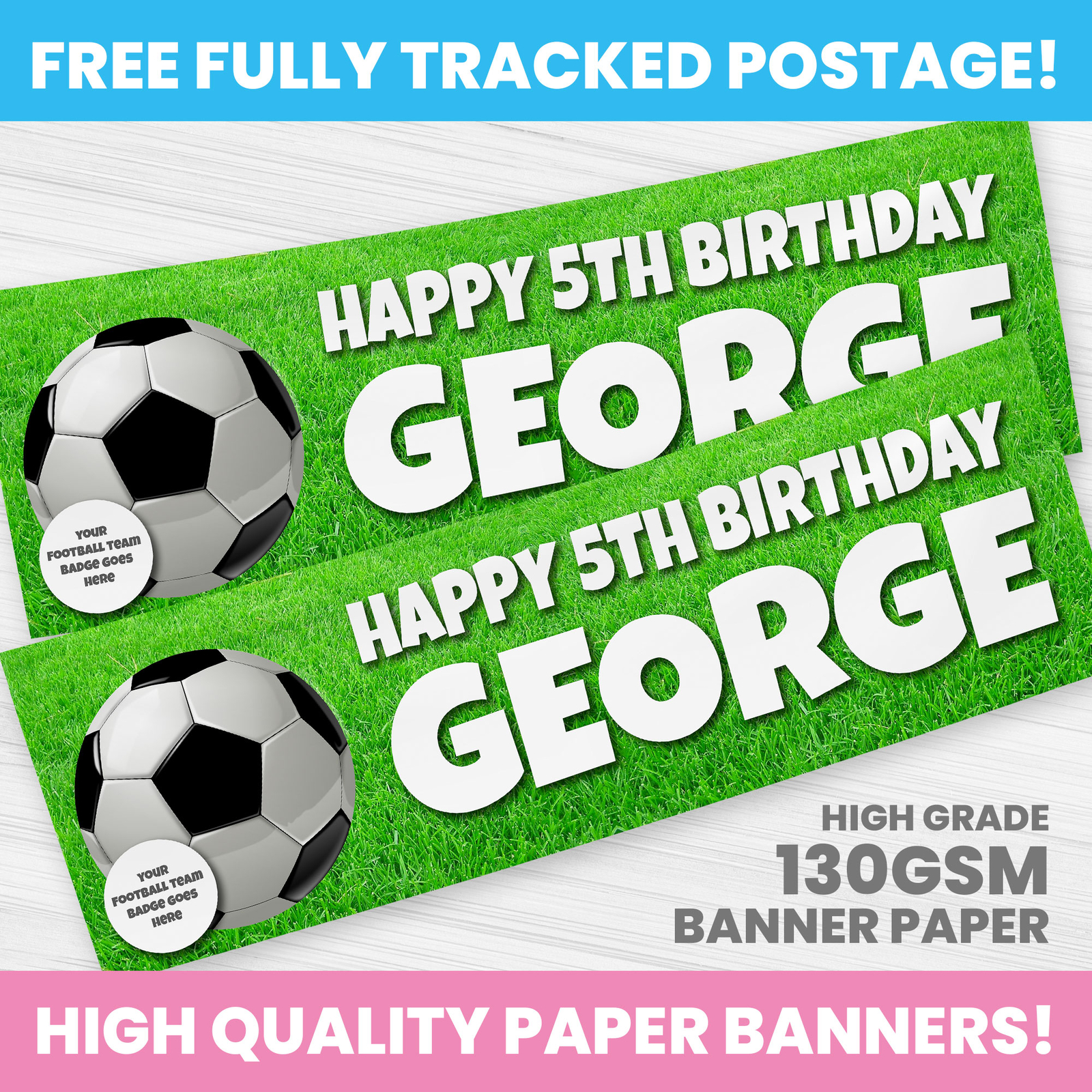 FOOTBALL BIRTHDAY BANNER PERSONALISED ANY NAME PHOTO PARTY BANNERS GIRL BOY