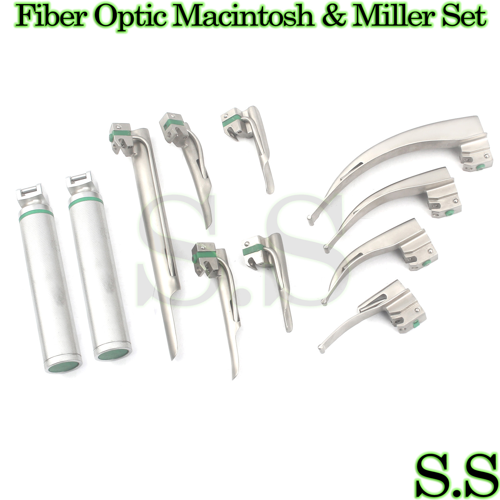 Fiber Optic Macintosh & Miller Combo Laryngoscope Set 9