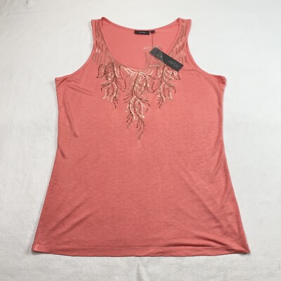 Apt 9 Womens Top sz L Pink Sequin Sleeveless Round Neck Tank Stretch NEW