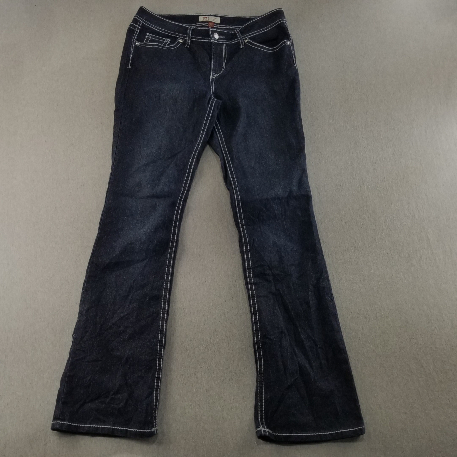 L.E.I Jeans Women's Sz 11 Ashley Low Rise Slim Boot Dark Wash Double Stitch Det.